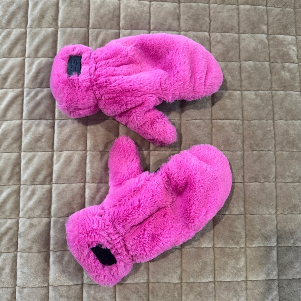 UGG Bright Pink Fuzzy Mittens